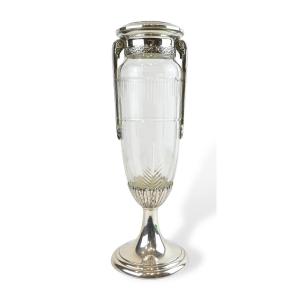 Vase Avec Poignées En Argent Et Cristal - Années 1920